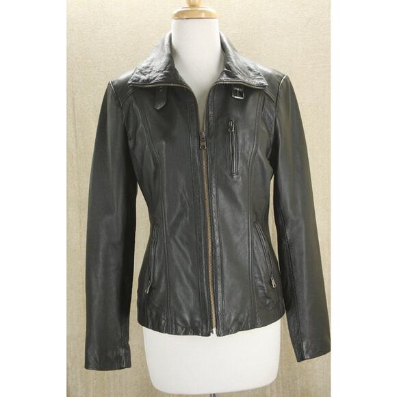 Andrew Marc Trooper Black Leather Biker Bomber Jacket Size XS New $495 - Picture 1 of 11